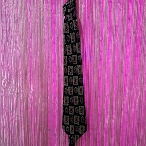 Yves Saint Laurent Black Tie with Red and Gray Pattern